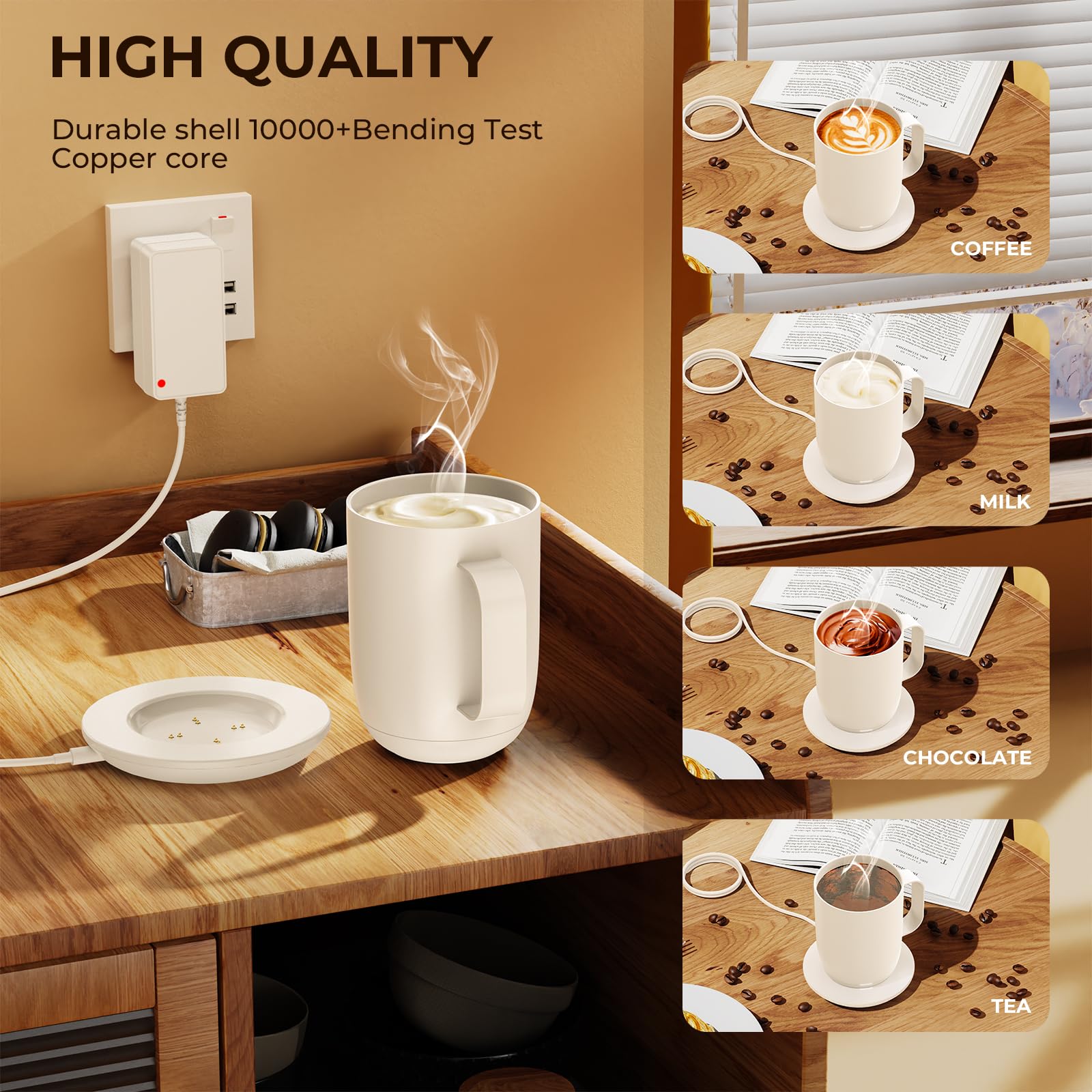 OatXtorpor 19V 2.1A output powers compatible mugs efficiently.