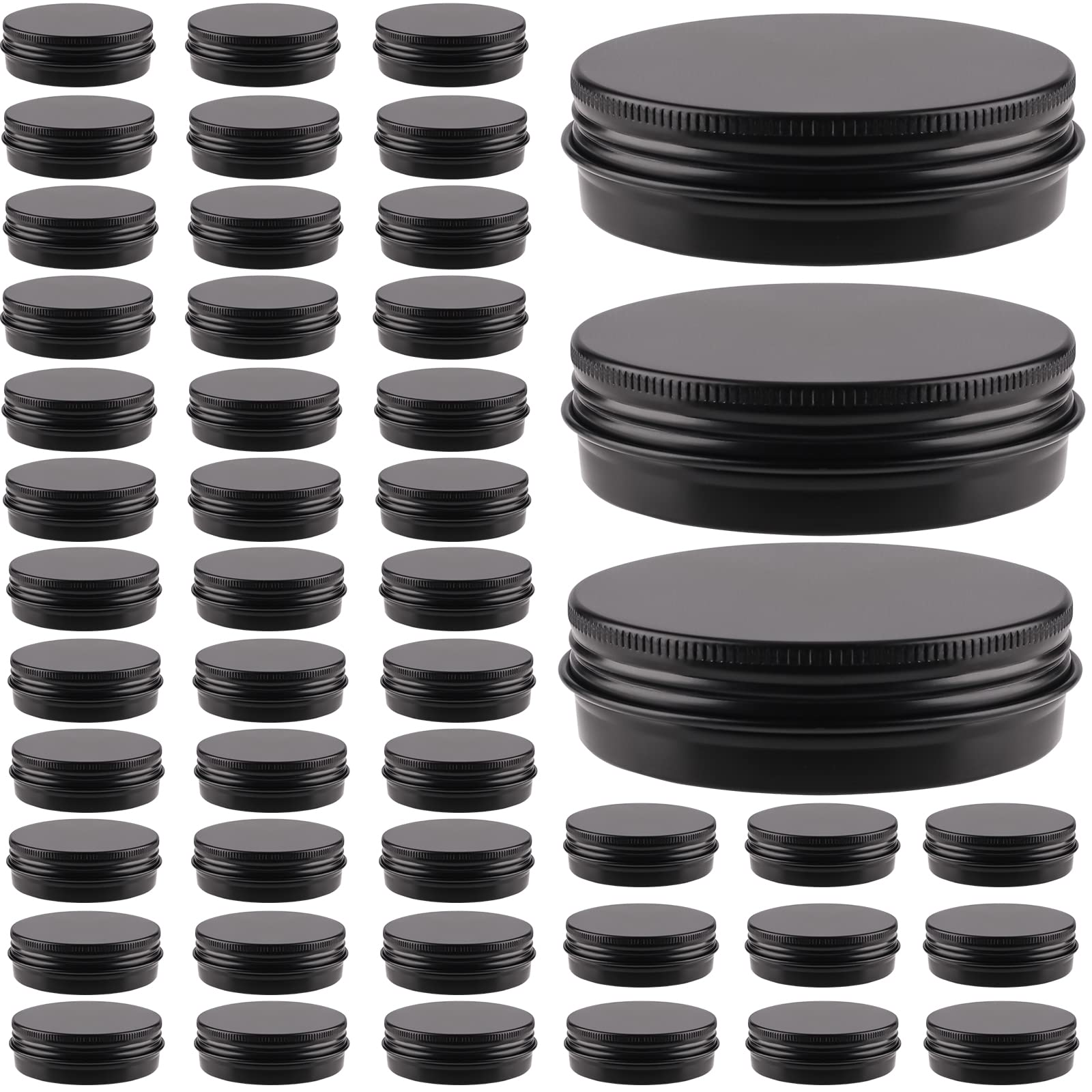 OBKJJ 48 aluminum round cans with lids for organized 2oz storage and labeling
