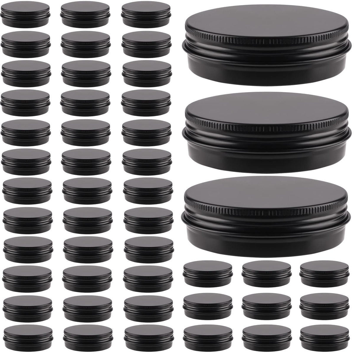 OBKJJ 48 aluminum round cans with lids for organized 2oz storage and labeling