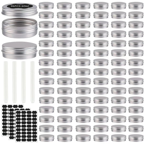 OBKJJ 96-pack round tins with screw lids for DIY candles and balms.