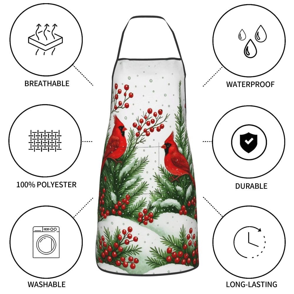 Oblivix Winter Cardinal Apron cooking baking setup in a kitchen
