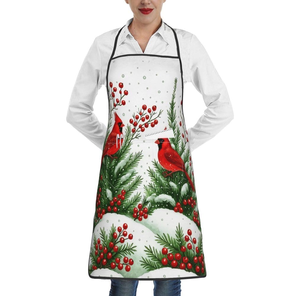 Oblivix Winter Cardinal Apron front view showing full coverage for cooking and baking