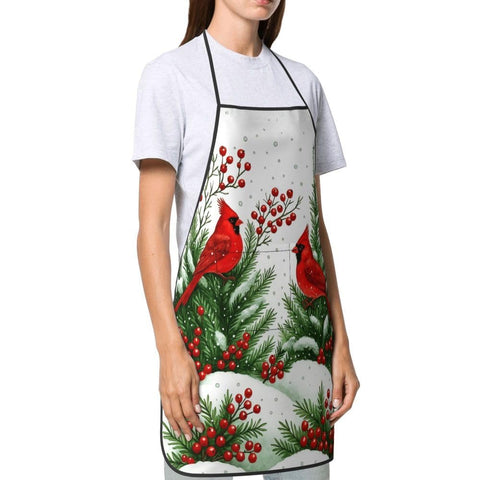 Oblivix Winter Cardinal Apron material closeup of soft polyester and stitching