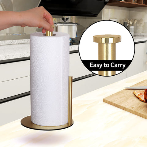 OBODING gold countertop paper towel holder, close-up of durable stainless steel construction.