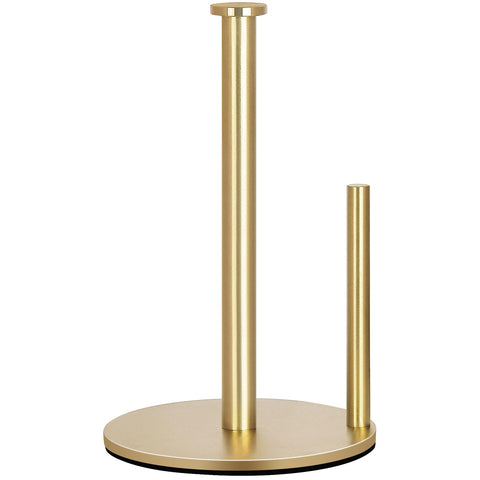 OBODING gold countertop paper towel holder, front view with anti-slip base for secure use.