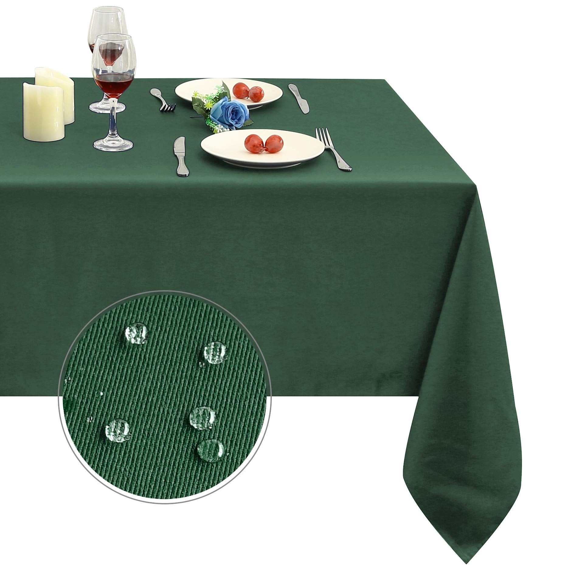 Obstal 210GSM rectangle green table cloth closeup shows waterproof fabric for spills