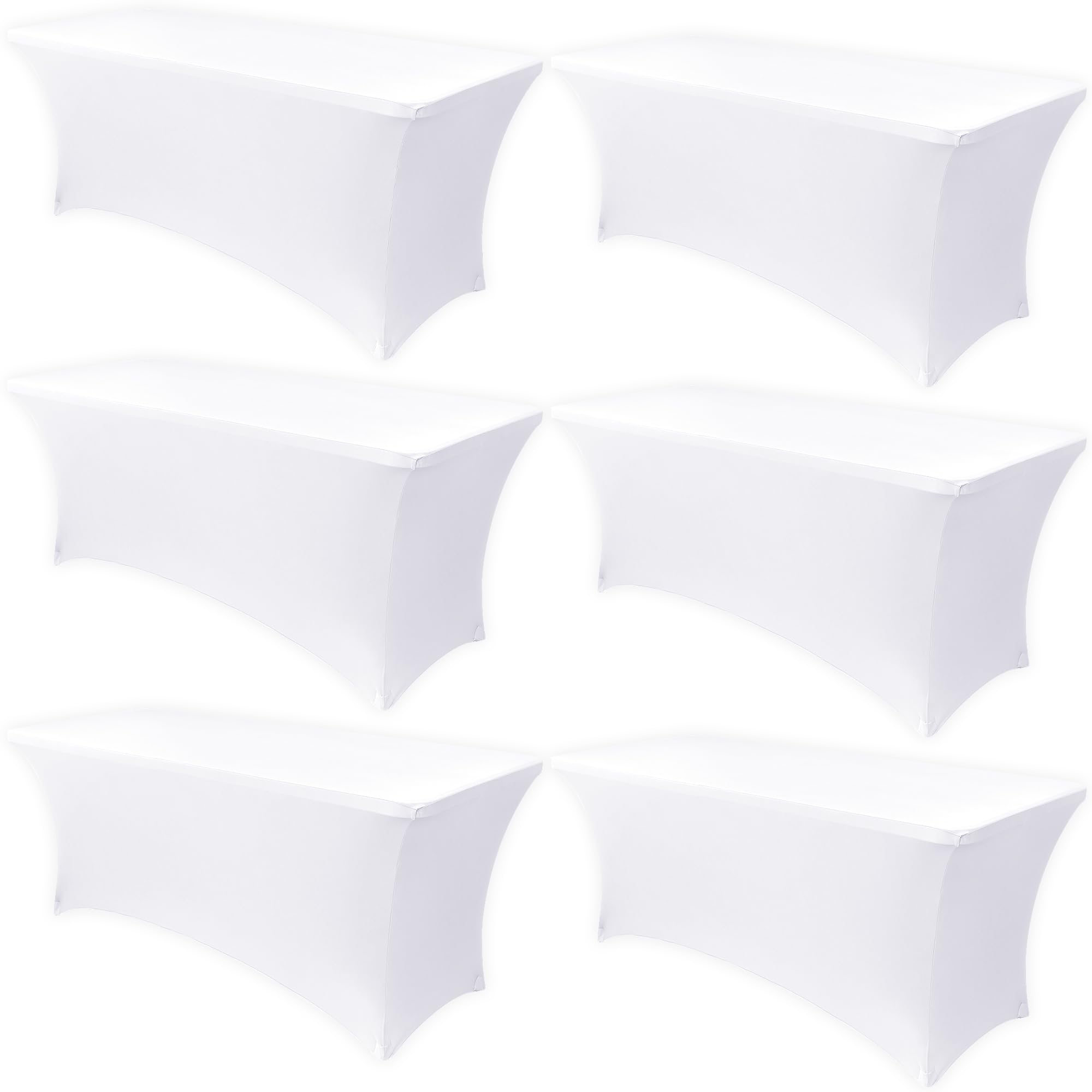 Obstal 6-pack stretch table cover in white on a 6 ft table for a clean look.