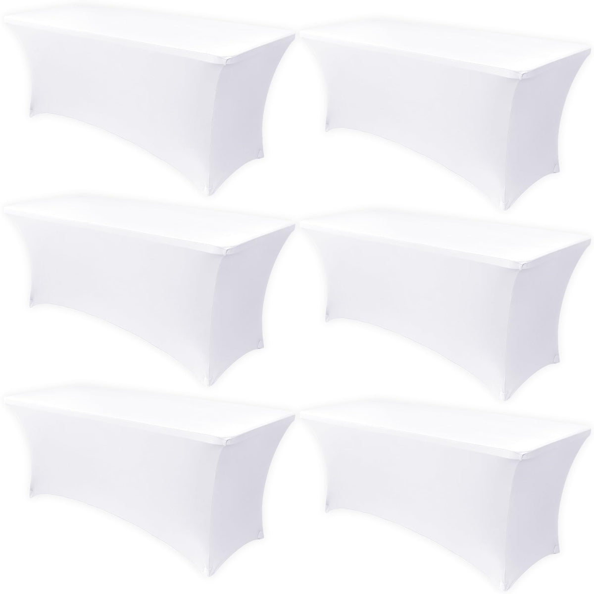 Obstal 6-pack stretch table cover in white on a 6 ft table for a clean look.