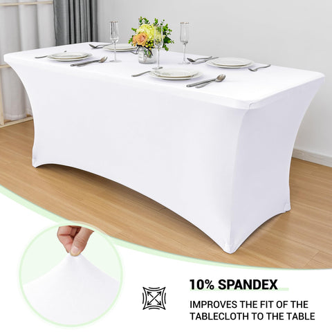 Obstal elastic leg pockets keep table legs covered for a sleek banquet setup.
