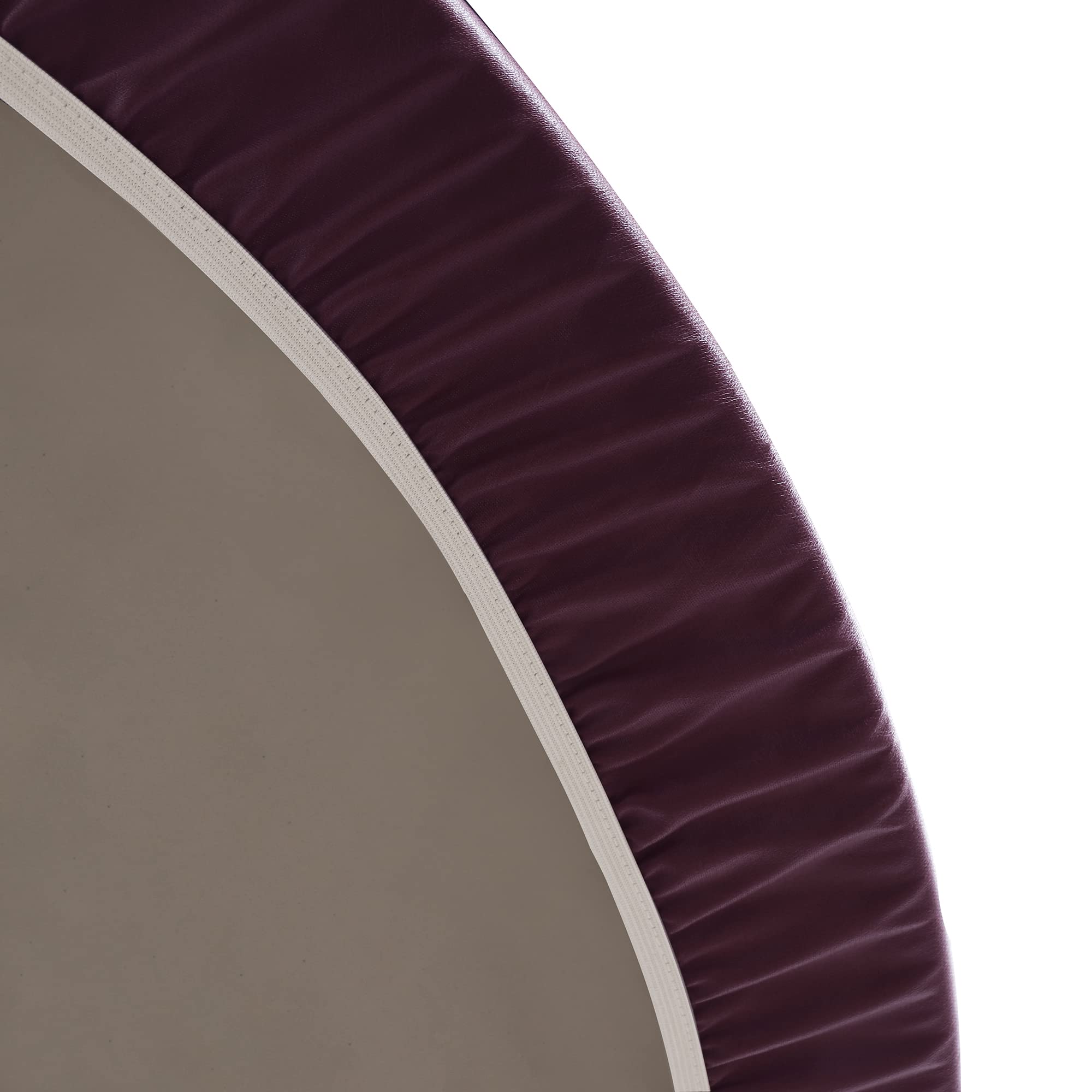 Obstal burgundy round-tablecloth beside size guide illustration for correct fit.