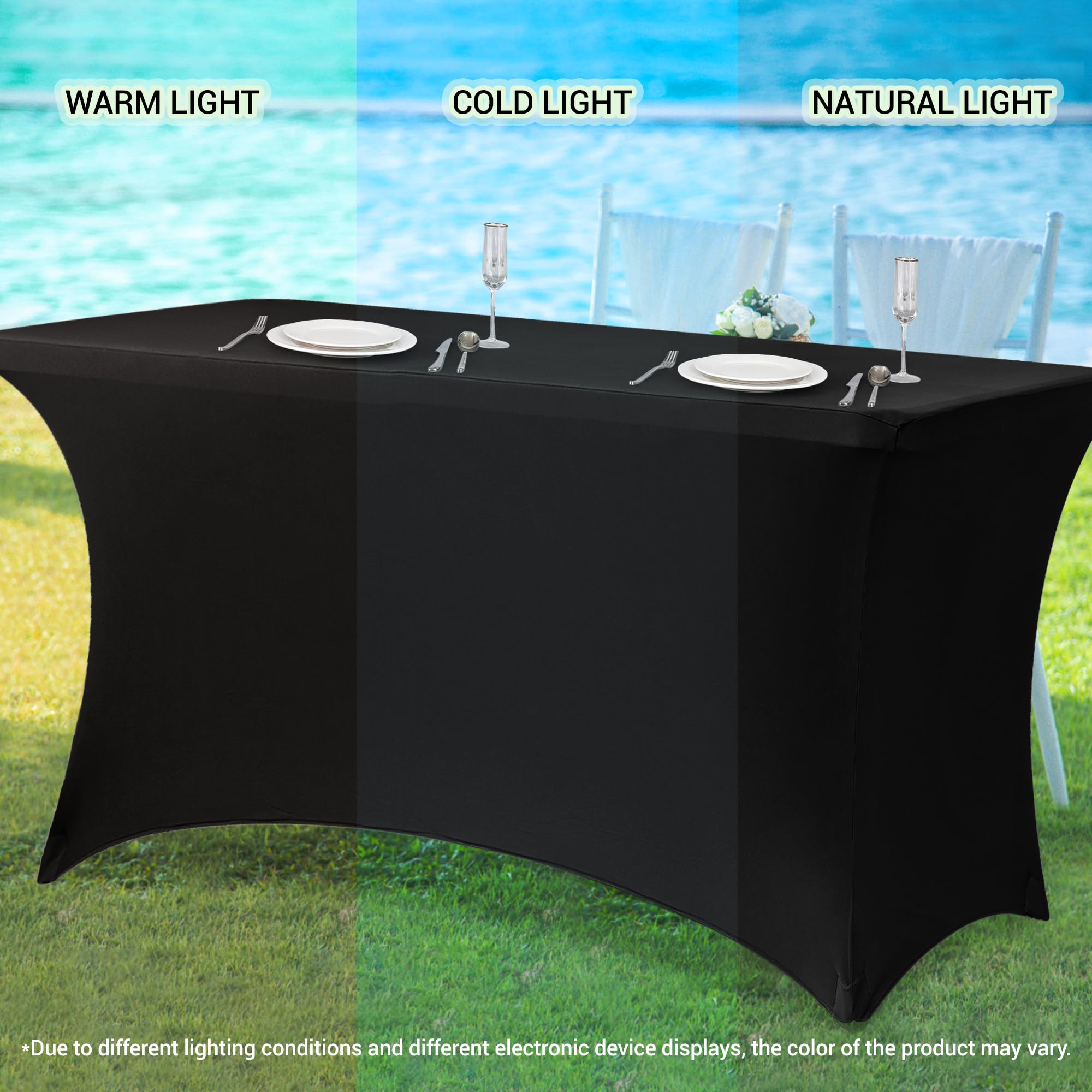 Obstal universal fit stretch cover designed for banquet tables with secure leg pockets.