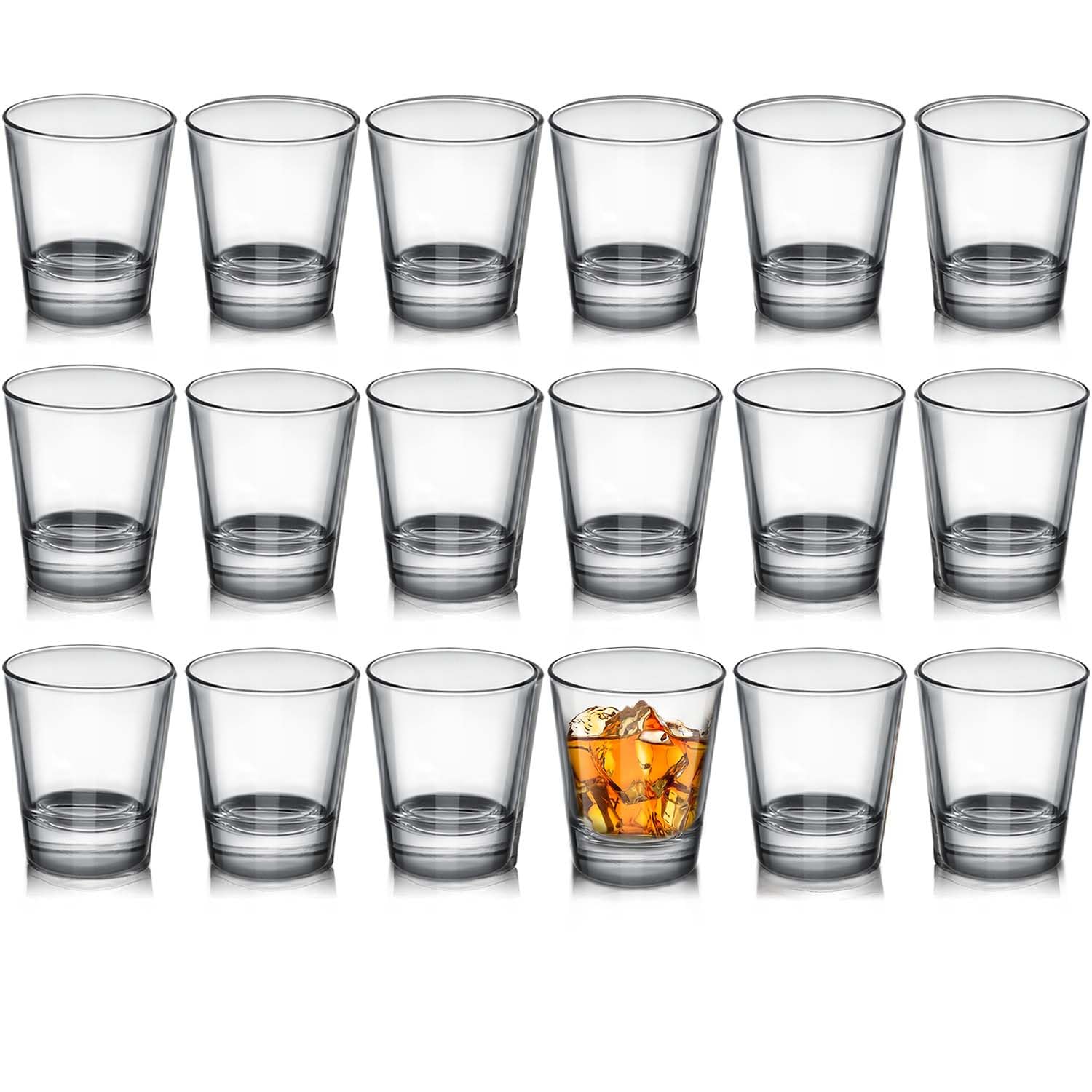 OBTANIM 18-pack shot glasses with heavy base for stable pours at bars.