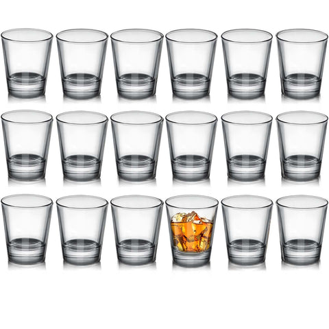 OBTANIM 18-pack shot glasses with heavy base for stable pours at bars.