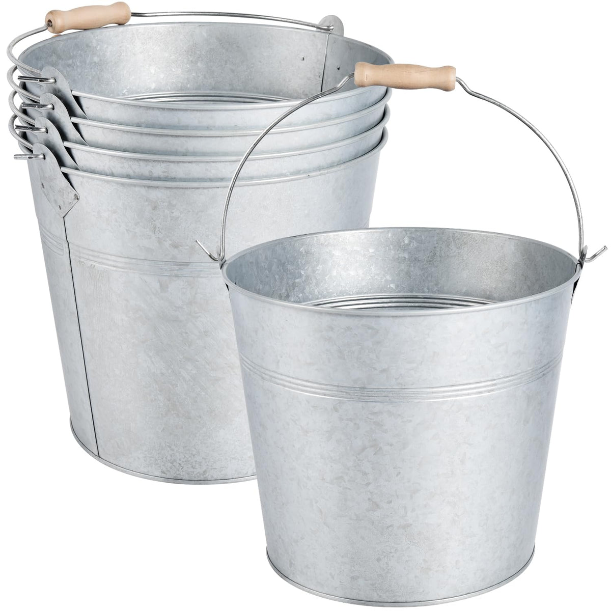 OBTANIM 4 pack galvanized buckets front view ideal for chilling drinks at gatherings