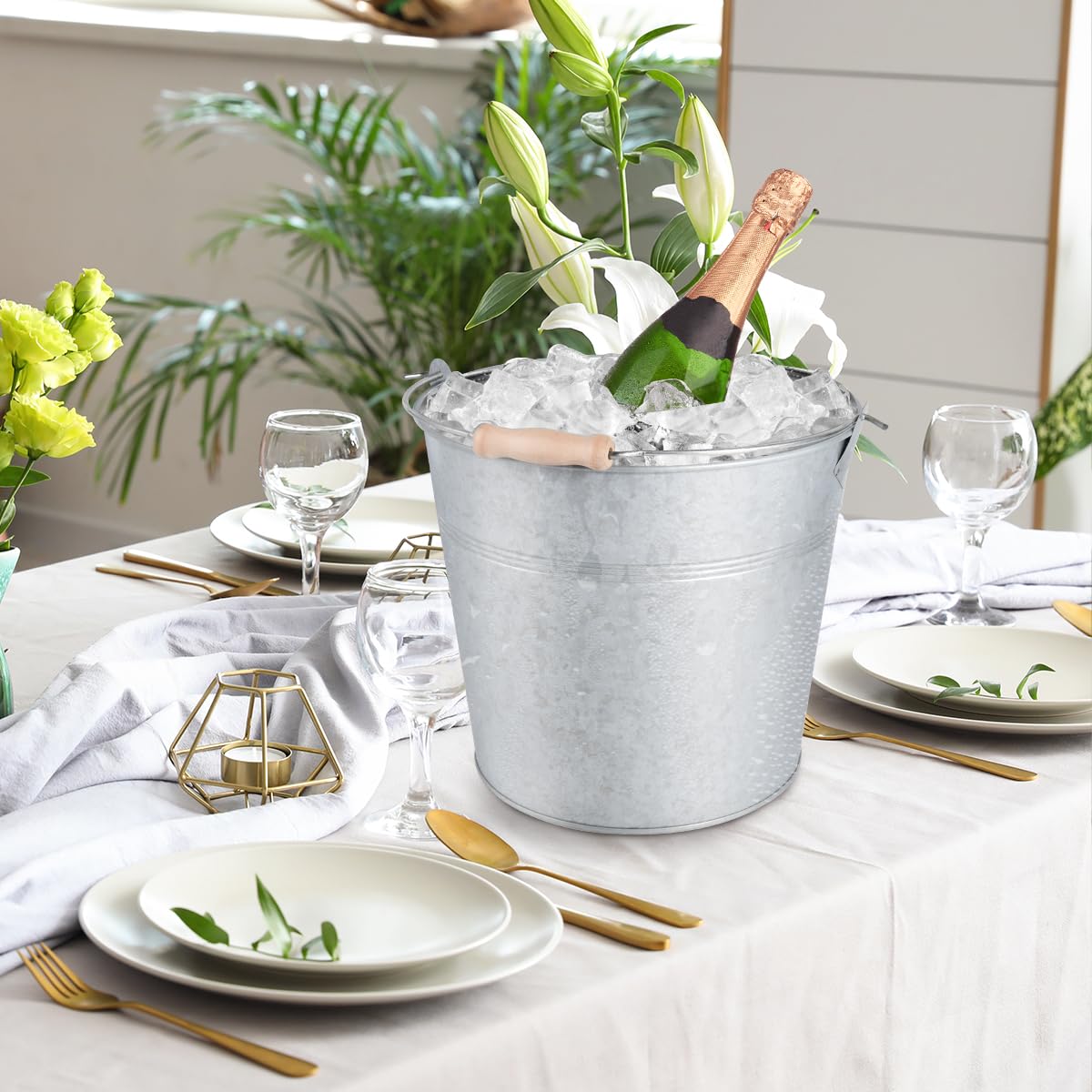 OBTANIM buckets used as wedding decorations adding rustic charm to tables