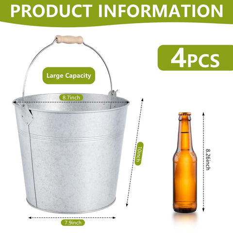 OBTANIM galvanized buckets with handles side view for easy transport at parties