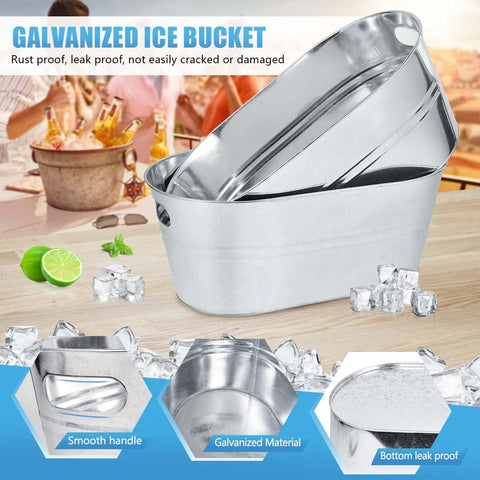 OBTANIM galvanized ice bucket interior filled with ice for cooling