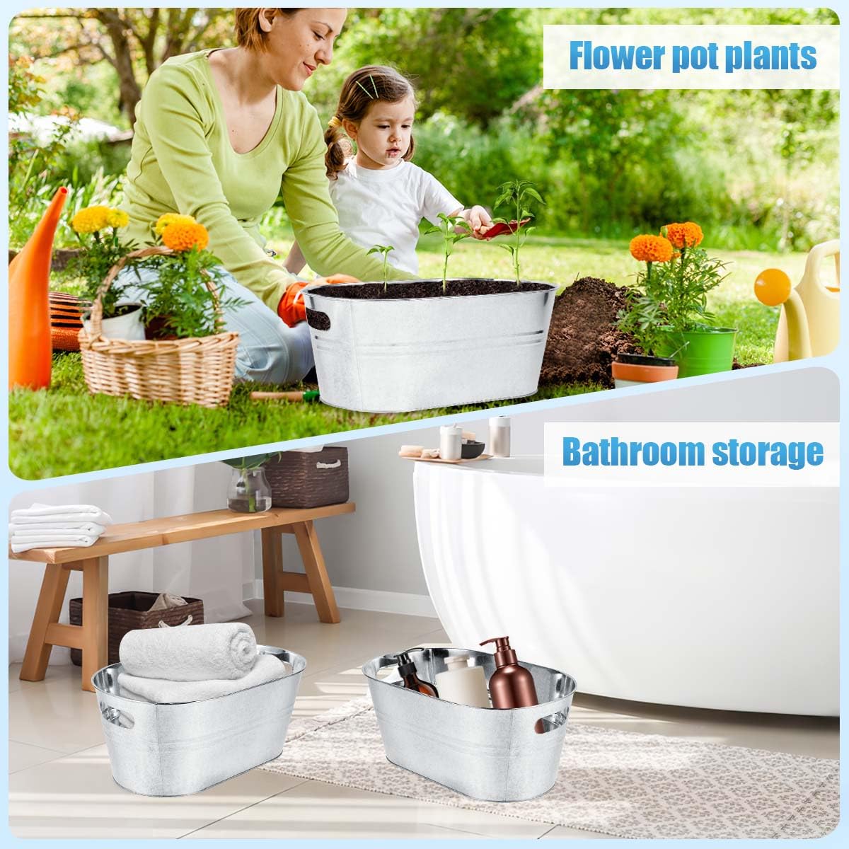 OBTANIM outdoor party setup with galvanized buckets in the garden