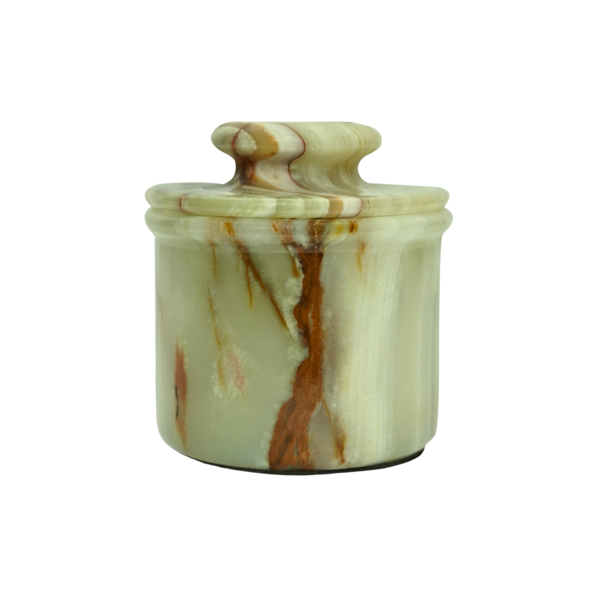 OceanicX Green Onyx Butter Keeper round on countertop for elegant, ready-to-spread butter.