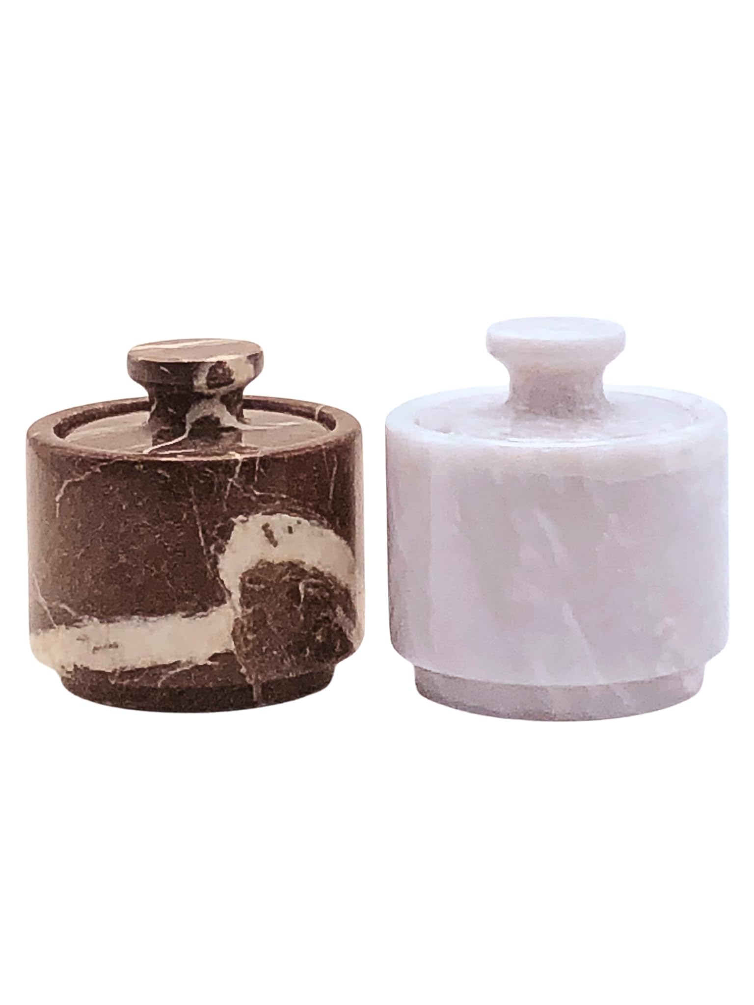 OceanicX marble salt cellar with lid, front view showing red veining and compact capacity for daily use