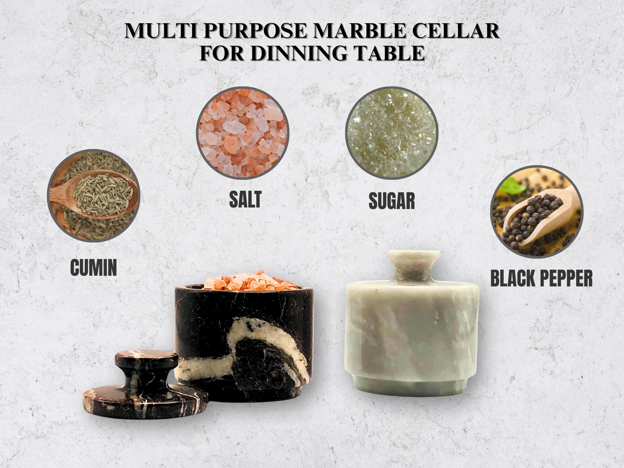 OceanicX marble salt cellar with lid, close-up reveals premium natural marble aesthetic