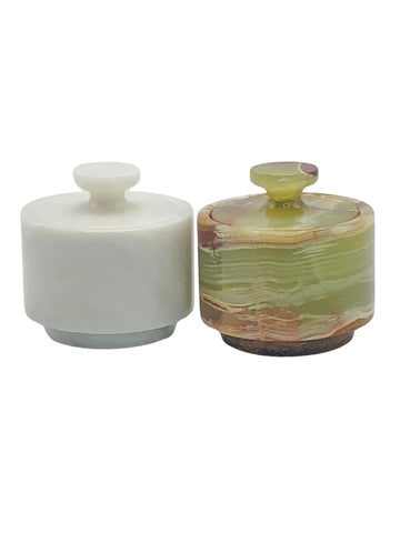 OceanicX premium marble salt cellar 2-pack on countertop keeps spices fresh and accessible