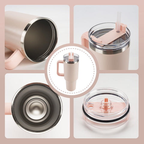 OceanPAX rose quartz tumbler fits car cup holders for easy access.