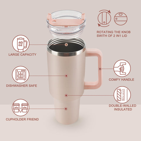 OceanPAX 40 oz insulated tumbler maintains temperature with double-wall design.