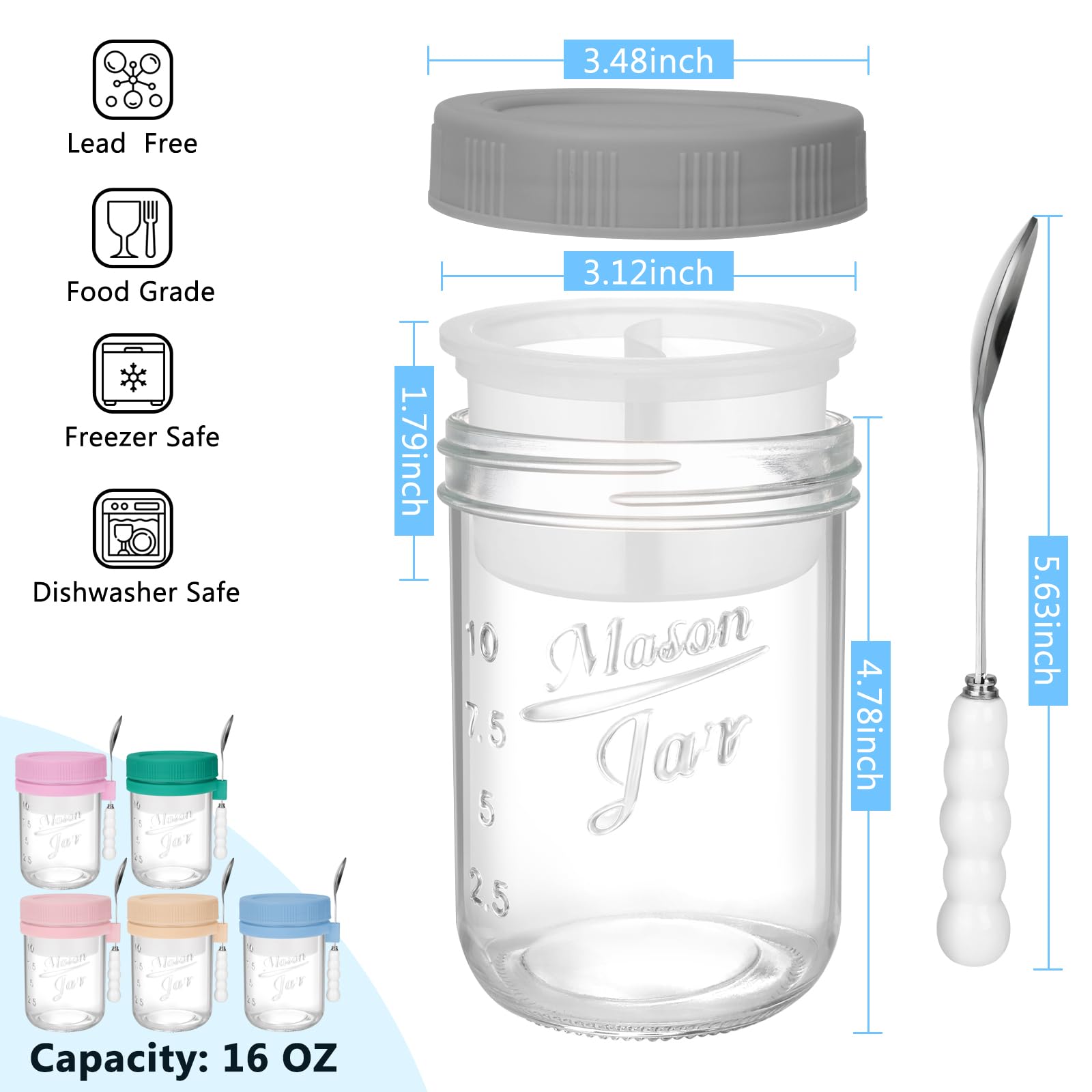OcePor glass mason jar with wide mouth for simple filling and cleaning.