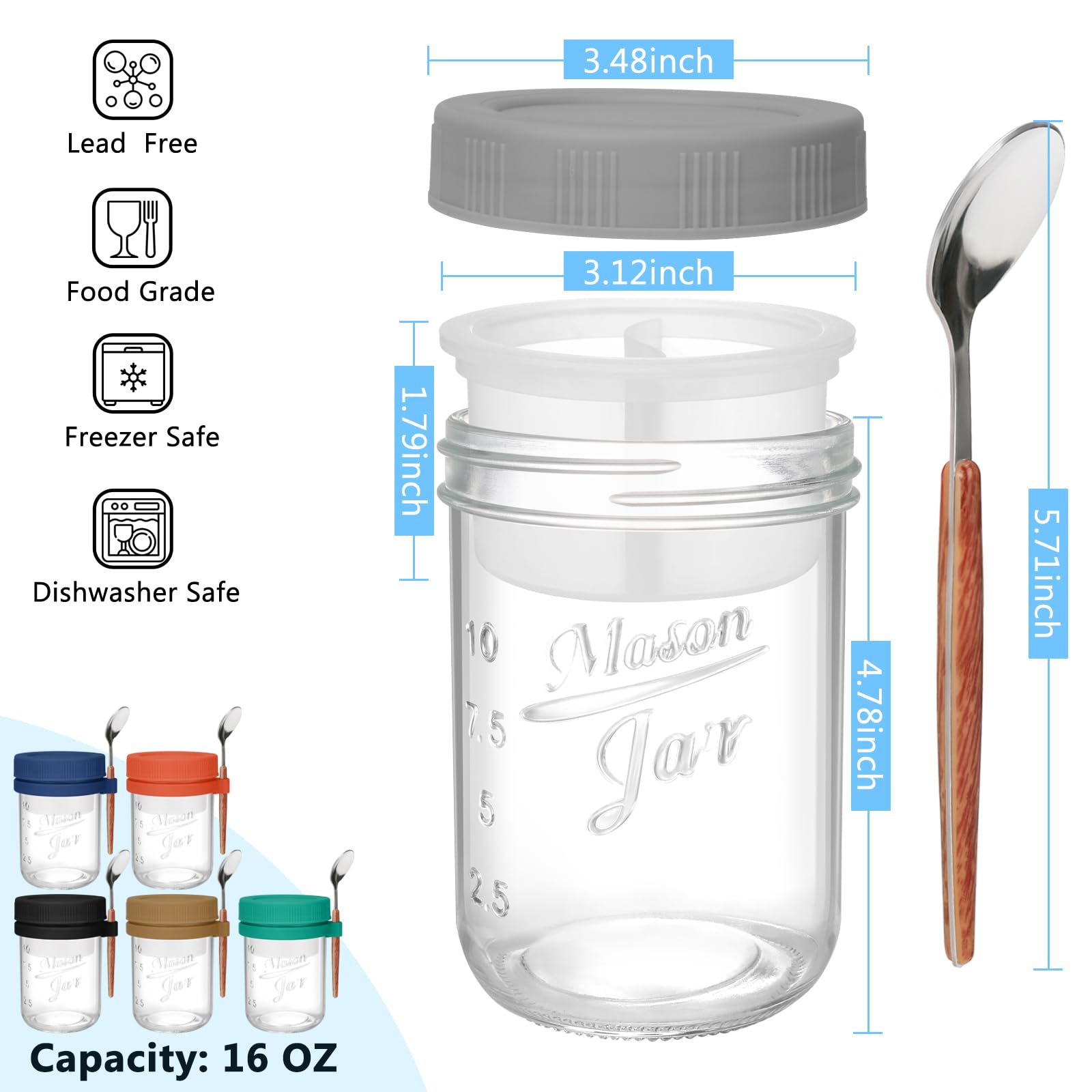 OcePor 16oz glass jar with removable compartments and included spoons.