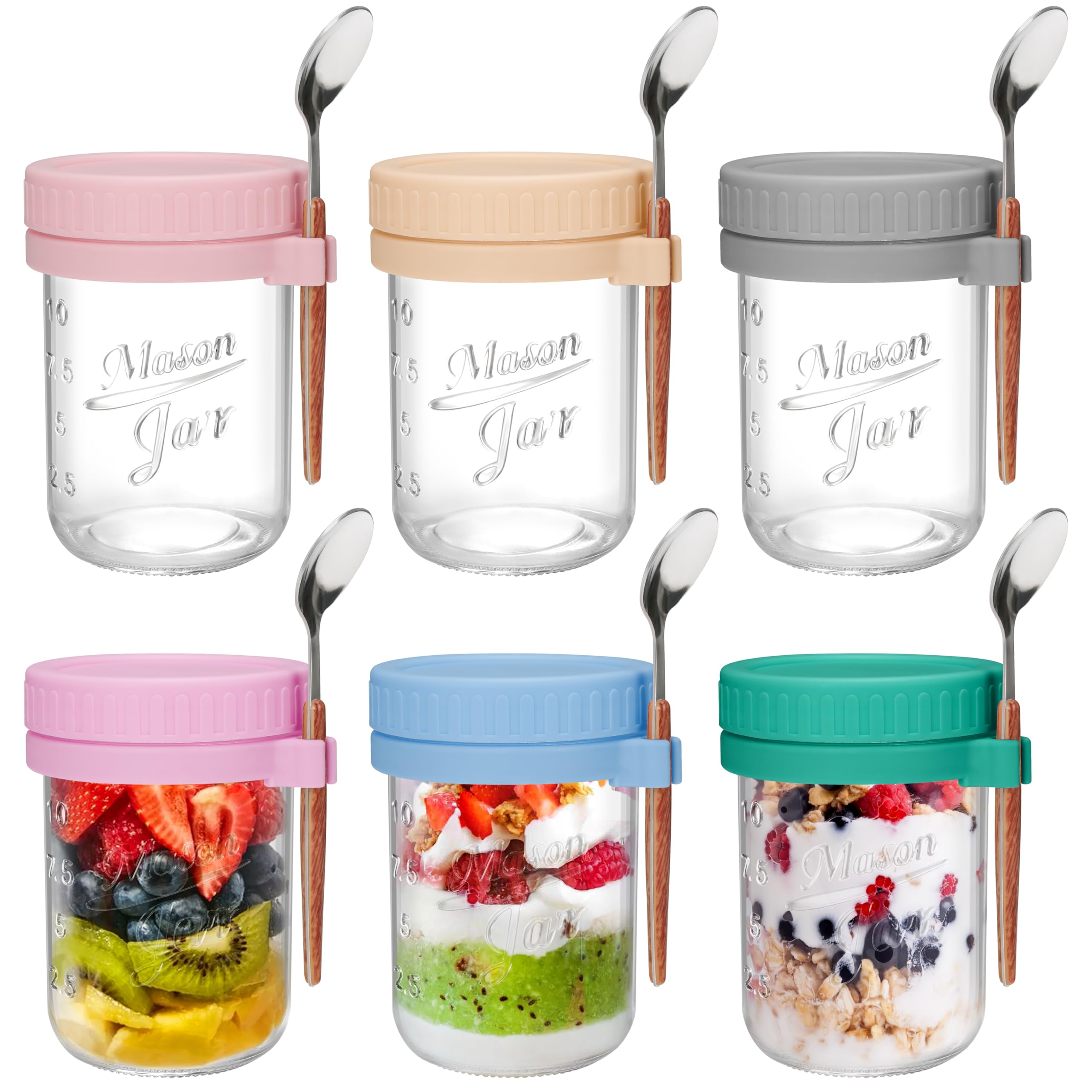 OcePor 6-pack overnight oats containers pack shot, colorful jars for easy breakfast prep.