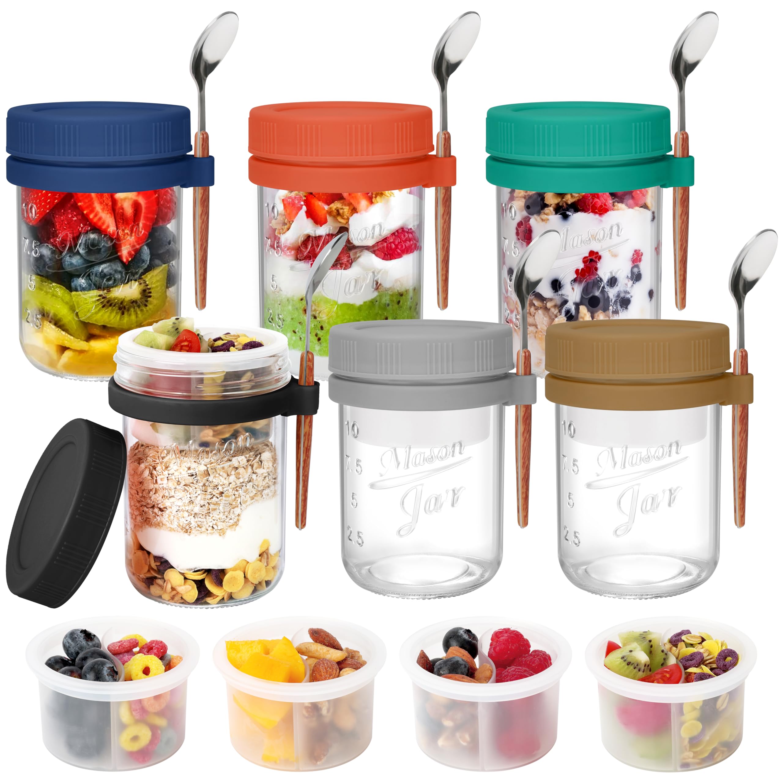 OcePor overnight oats containers 6-pack with lids and spoons for on-the-go meal prep.