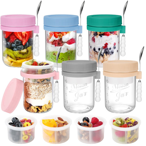 OcePor overnight oats jar in six colors with removable compartments for easy meal prep.