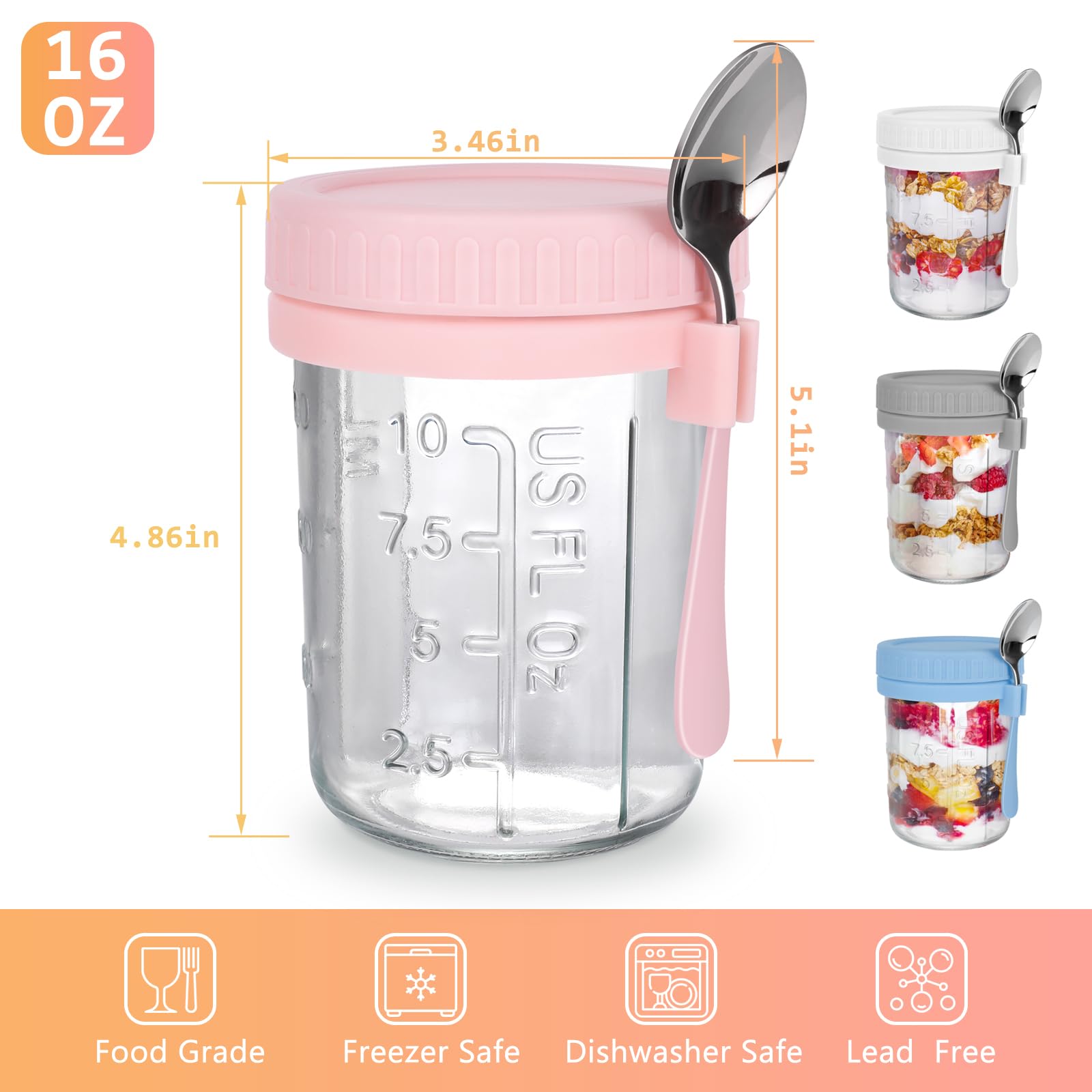 OcePor wide-mouth glass jar 16oz enables easy filling and cleaning.