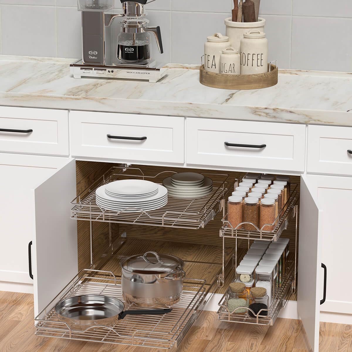 OCG chrome finish close-up on the pull-out organizer