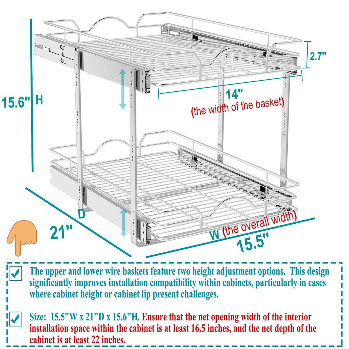 OCG cabinet pull-out dimensions and space requirements