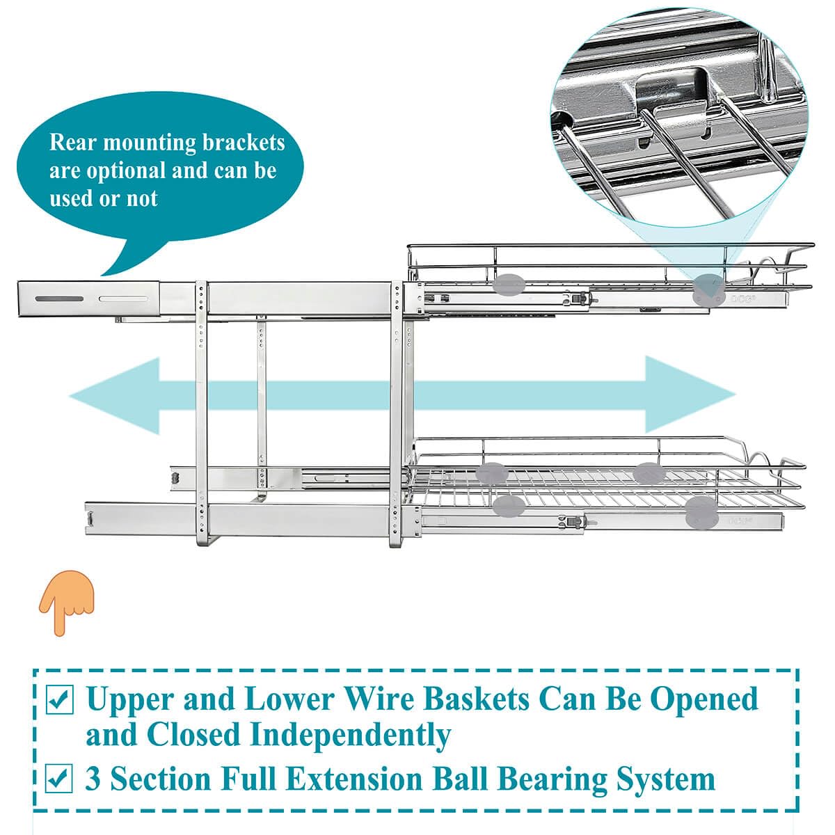 OCG in-cabinet pull-out organizer showing fit inside base cabinet