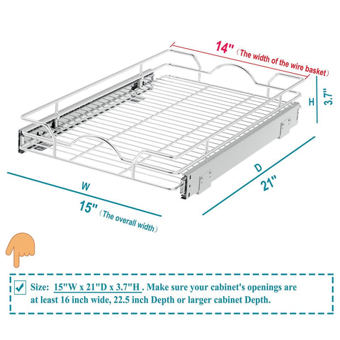 OCG pull-out cabinet organizer side view highlighting slim profile for tight spaces
