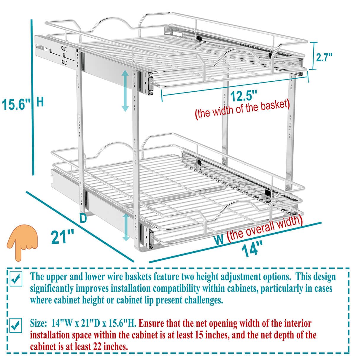 OCG pull-out drawer shelves maximize base cabinet storage and organization.