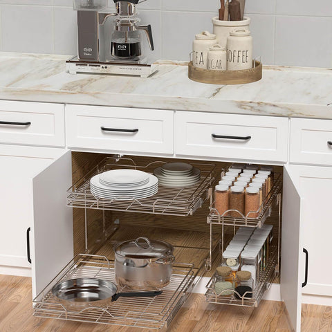 OCG upper and lower wire baskets with independent slides enable flexible storage.