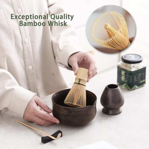 Ochcahser bamboo matcha whisk with 76 fine tines for smooth froth
