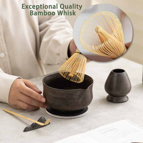 Ochcahser bamboo whisk with 76 fine tines for smooth froth and even blending
