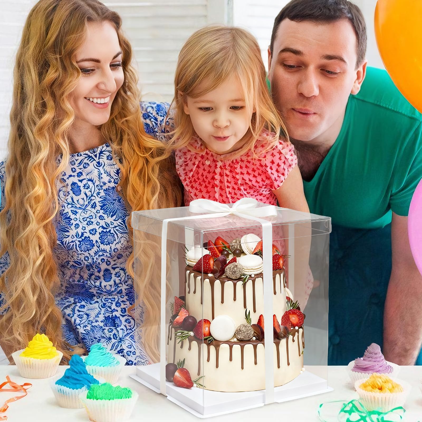 Ocmoiy cake container with lid and base, secure transport.