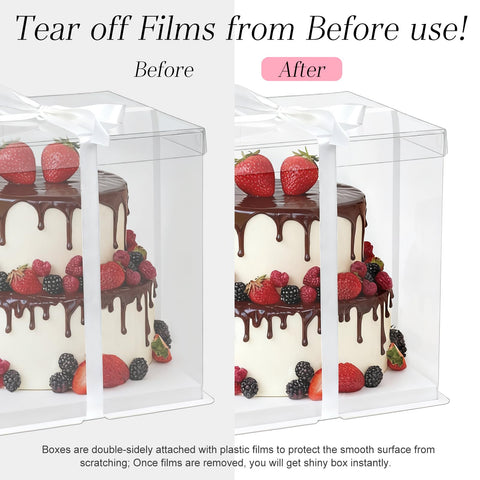 Ocmoiy transparent cake box side view showcases your cake inside.
