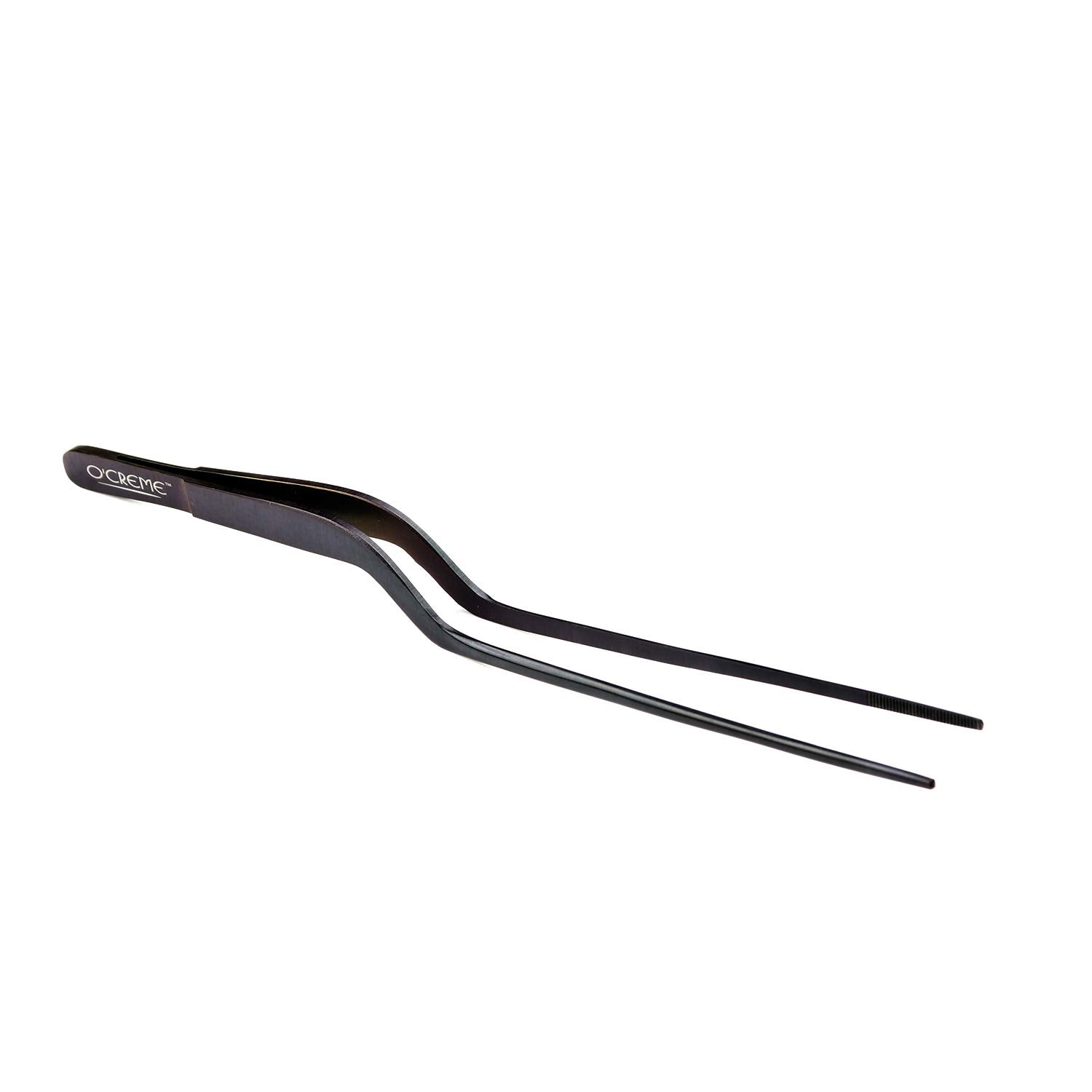 O'Creme 8-Inch offset tweezers on a plate for precise plating