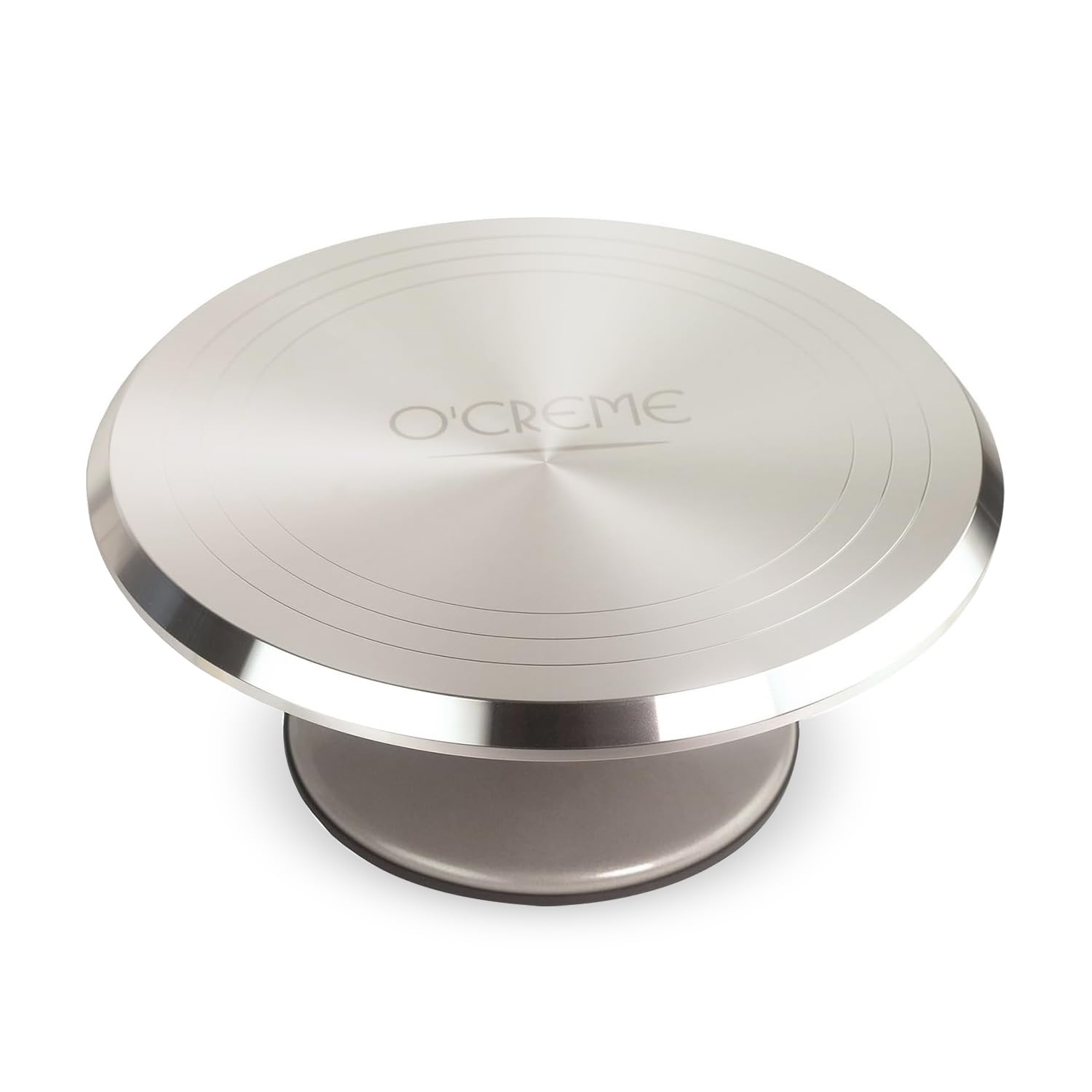 O’CREME cake turntable stand with a 12-inch base for stable decorating.