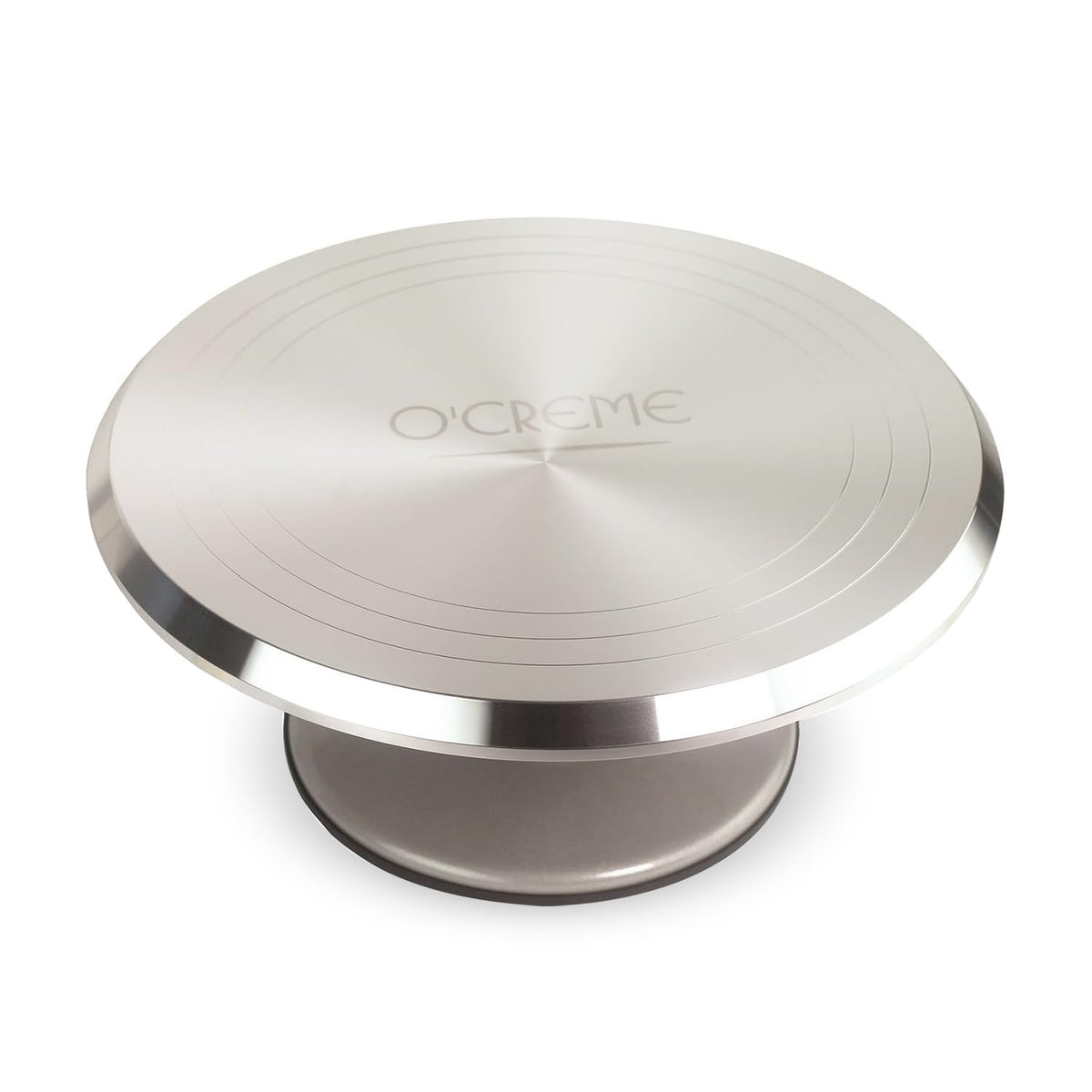 O’CREME cake turntable stand with a 12-inch base for stable decorating.