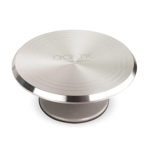 O’CREME cake turntable stand with a 12-inch base for stable decorating.