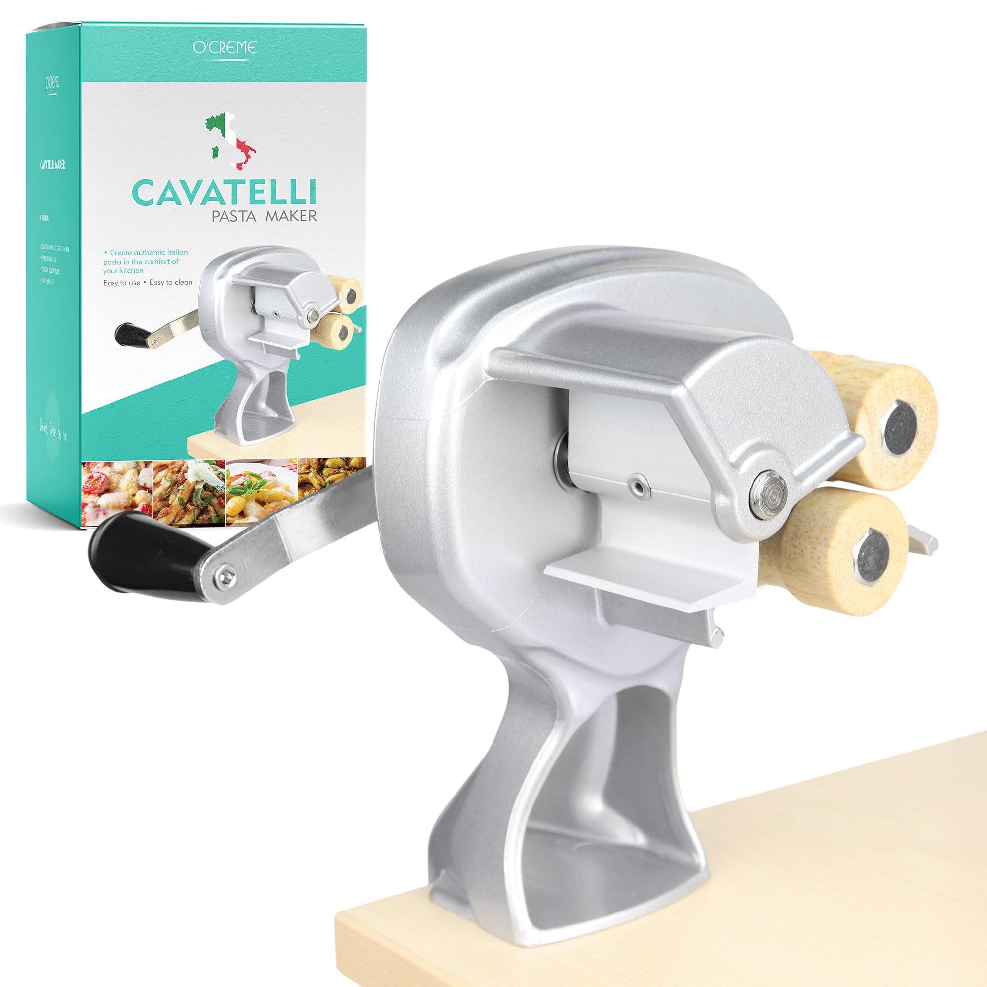 O'Creme Cavatelli Pasta Maker front view; precise cuts and quick pasta prep.