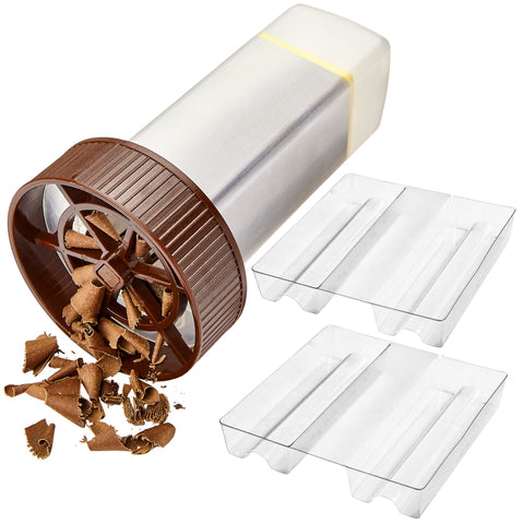 O'Creme chocolate shaver with rotary lid for uniform shavings.